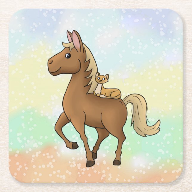 Pferd und Katze  Underlägg Papper Kvadrat (Framsidan)