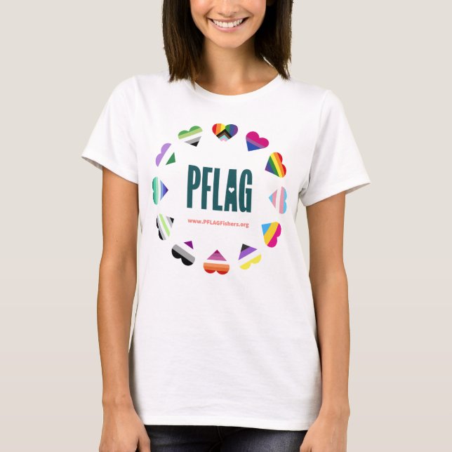 PFLAG Fishers Pride - teal logotyp - korall-URL T Shirt (Framsida)