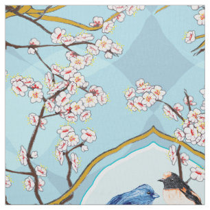 PH&D Bluebird Vignette Toile Fabric Himlar Blue Tyg