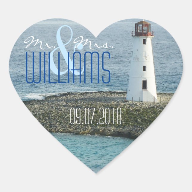 PH&D Bröllop Heart Sticker New England Lighthouse Hjärtformat Klistermärke (Framsida)
