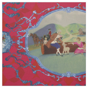 PH&D-Fransk - Toile Fabric Red och Blue Tyg