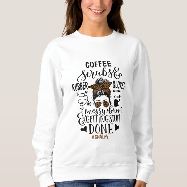 Ph Leopard Messy Bun Nurse CNA Life Nursing Coffee T Shirt (Framsida)