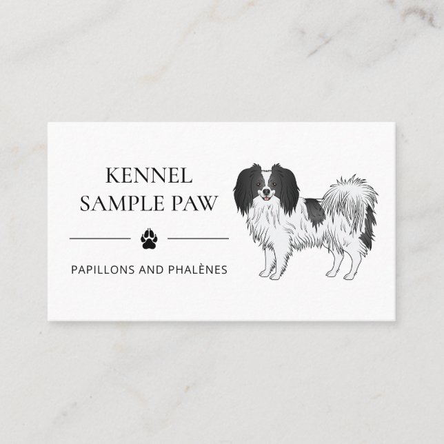 Phalène med svarta detaljer hund kennel och uppföd visitkort (Framsida)