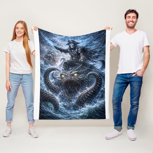 Phantom Skull Captain Riding the Sea Beast – Blue  Fleecefilt (På plats)