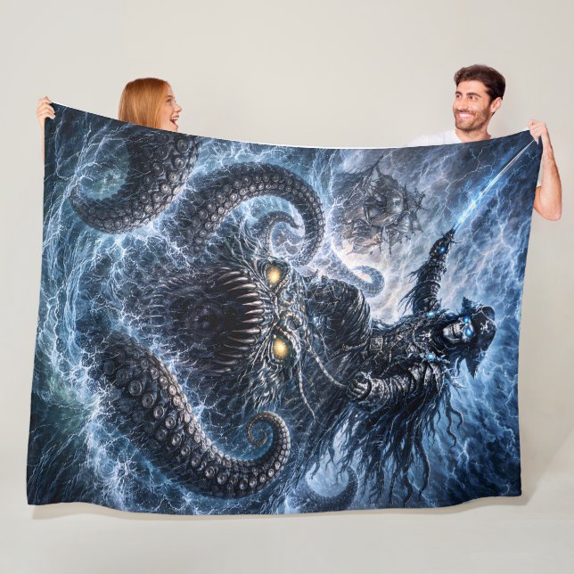 Phantom Skull Captain Riding the Sea Beast – Blue  Fleecefilt (På plats)