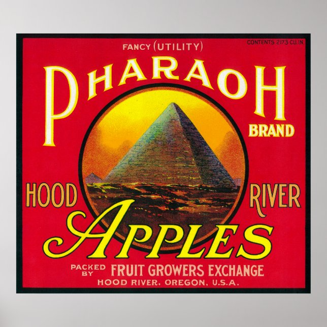 Pharaoh Apple Låda LabelHood River, ELLER Poster (Framsidan)