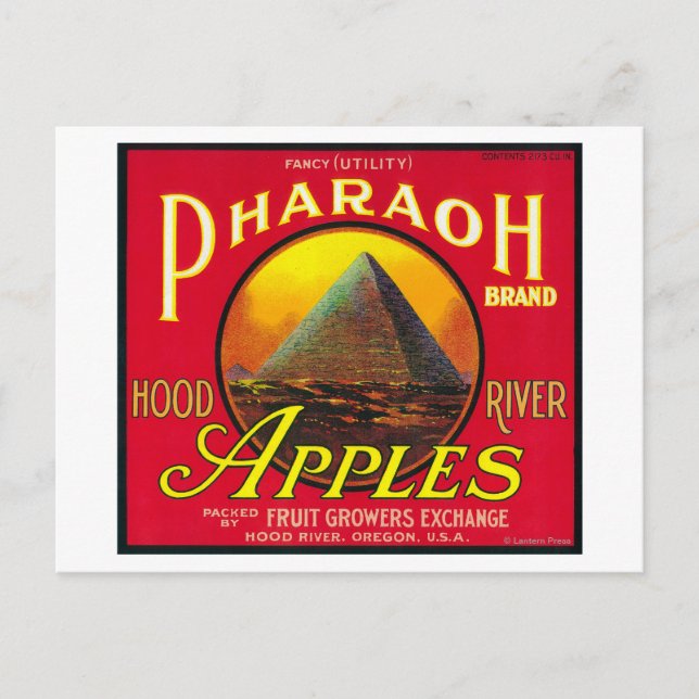 Pharaoh Apple Låda LabelHood River, ELLER Vykort (Framsida)