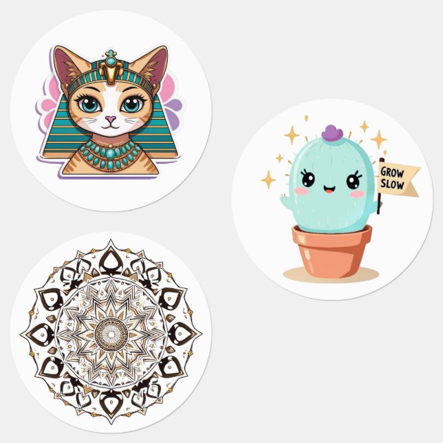 Pharaoh Cat Mandala Cactus Sticker (Grupp)