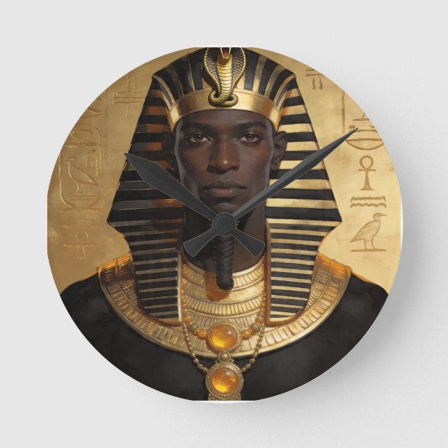 Pharaoh Energy — Ancient African King Modern Art  Rund Klocka (Framsida)