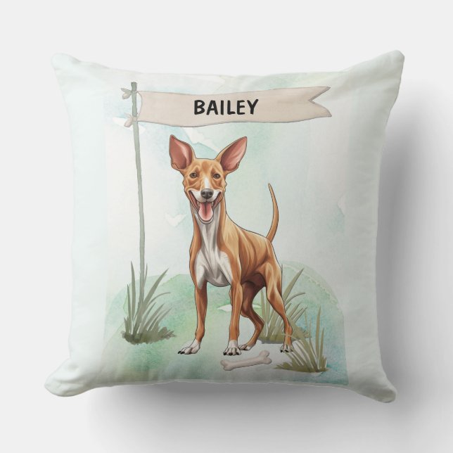 Pharaoh Hound Watercolor Personalized Dog Kudde (Framsida)