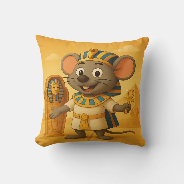 Pharaoh Mouse Cushion | Tecknad Egyptian Pyramids Kudde (Framsida)