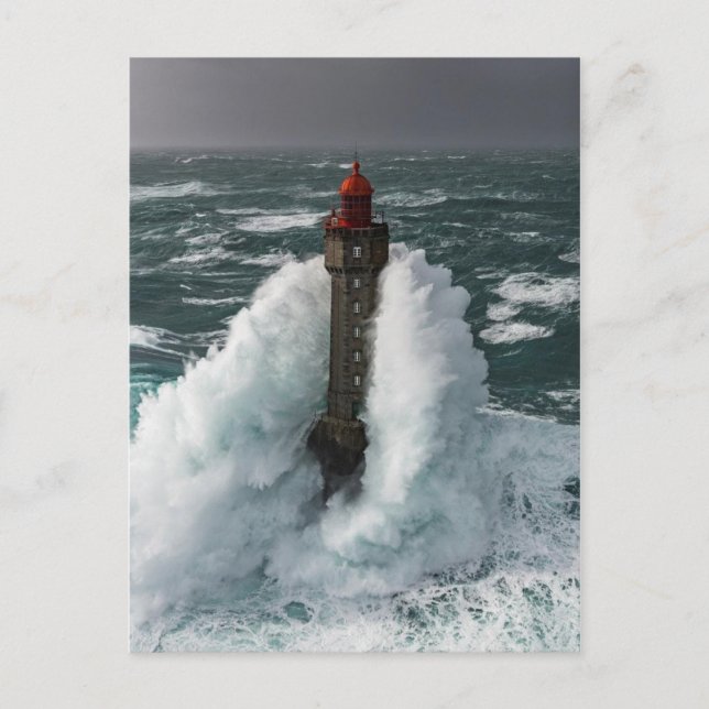 Phare de la Jument tempête Finistère Frankrike Vykort (Framsida)