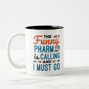 Pharm ringer och jag måste gå. Två-Tonad mugg