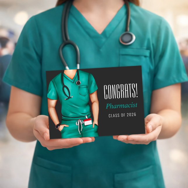 Pharmacist Graduation Congrats Card Kort (Pharmacist graduation greeting card with clean modern design for a proud milestone)