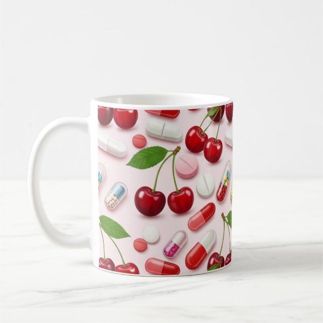 Pharmacist Pink Pills Red Cherries Kaffemugg (Vänster)
