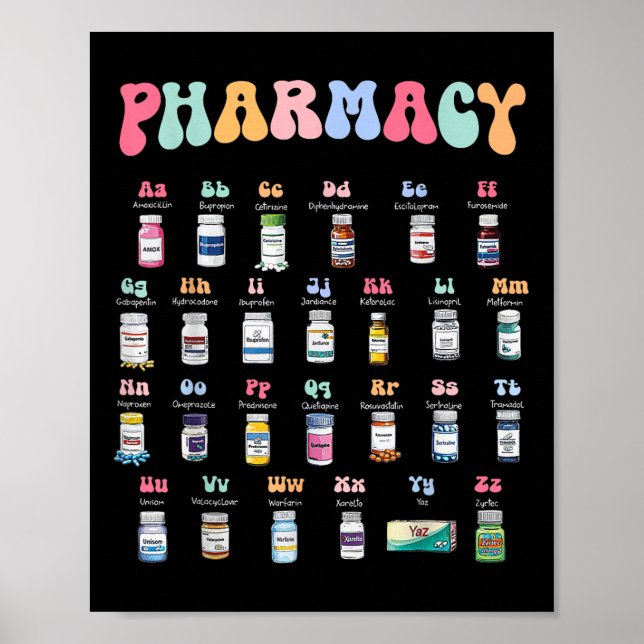 Pharmacy Alphabet Doktor of Pharmacy Tech Medicine Poster (Framsidan)