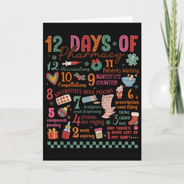 Pharmacy Christmas Shirt - 12 Days Of Pharmacy Tec Kort (Framsida)