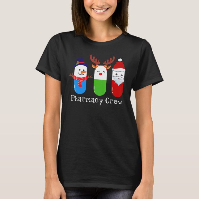 Pharmacy Crew Santa Snögubbe Reindeer jul T Shirt (Framsida)