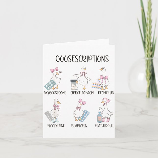 Pharmacy Funny Goose Silly Prescriptions Puns Medi Kort (Framsida)