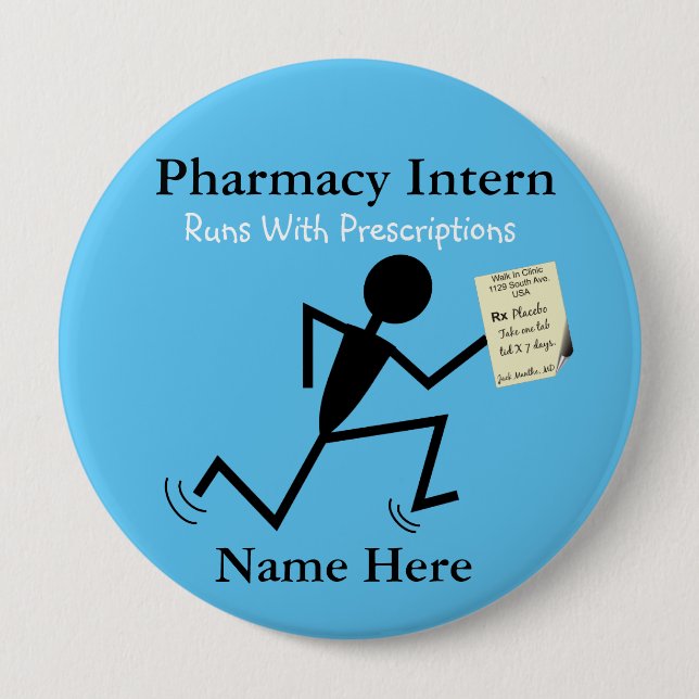 Pharmacy Intern Namn Stift Badge Blue Knapp (Framsida)