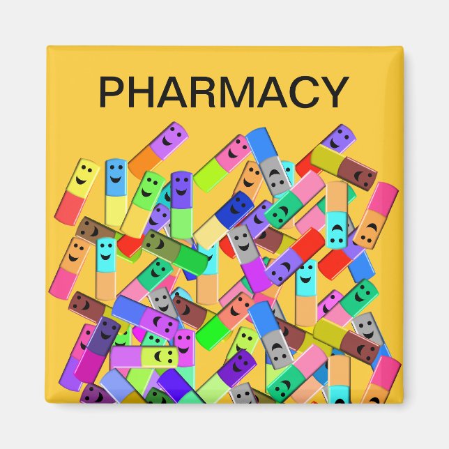 Pharmacy "Lycklig Pills" design Magnet (Framsidan)