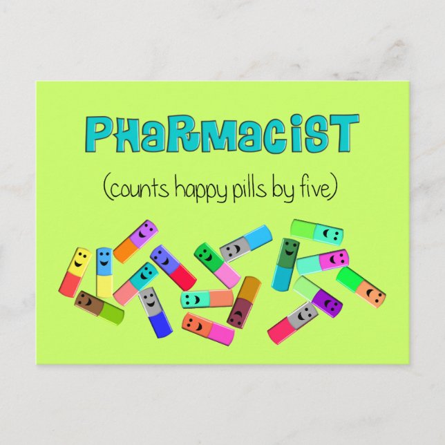 Pharmacy "Lycklig Pills" design Vykort (Framsida)