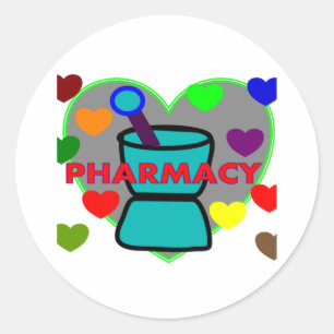 "PHARMACY" Multi Färg Hearts Runt Klistermärke