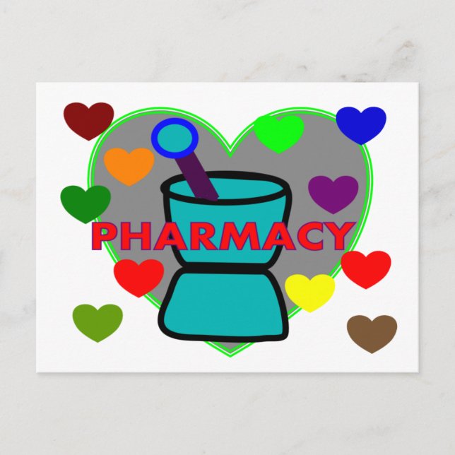 "PHARMACY" Multi Färg Hearts Vykort (Framsida)