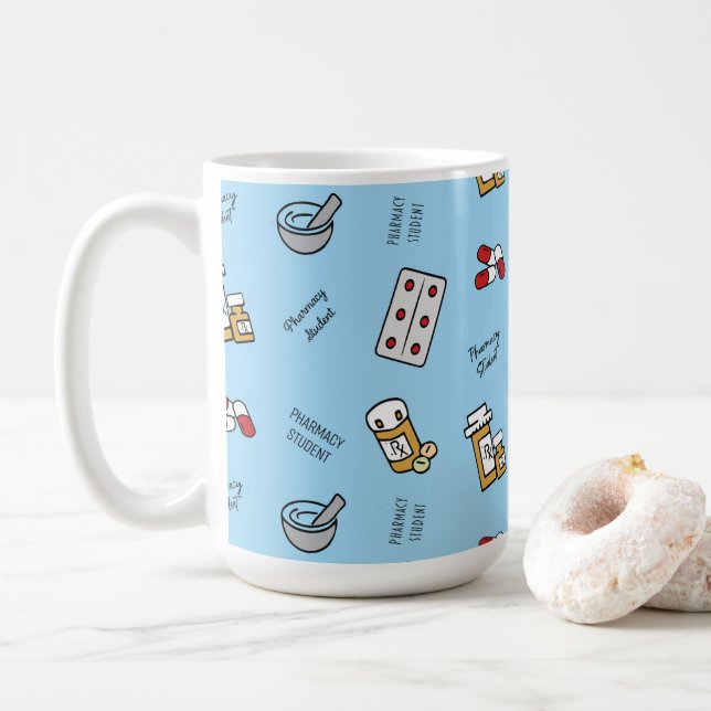Pharmacy Student icons on blue Coffee Mug Kaffemugg (Med munk)