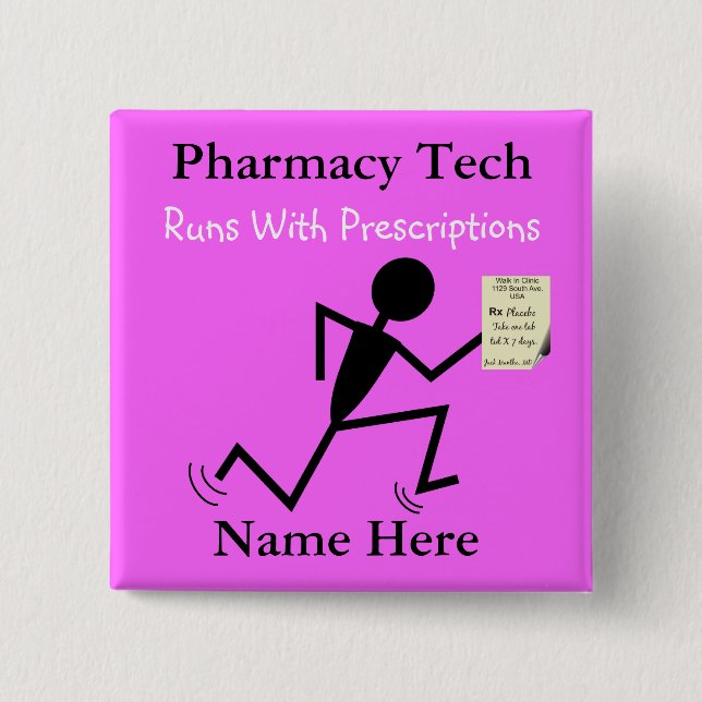 Pharmacy Tech Namn Stift Badge Rosa Knapp (Framsida)