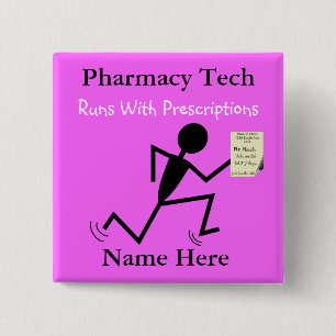Pharmacy Tech Namn Stift Badge Rosa Knapp