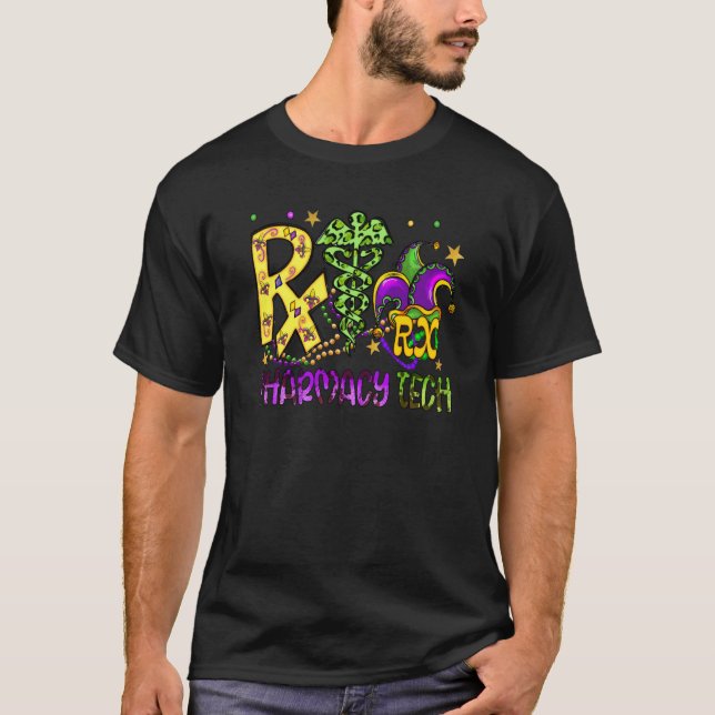 Pharmacy Tech Pharmacist Mardi Gras Tjock Tisdag T Shirt (Framsida)