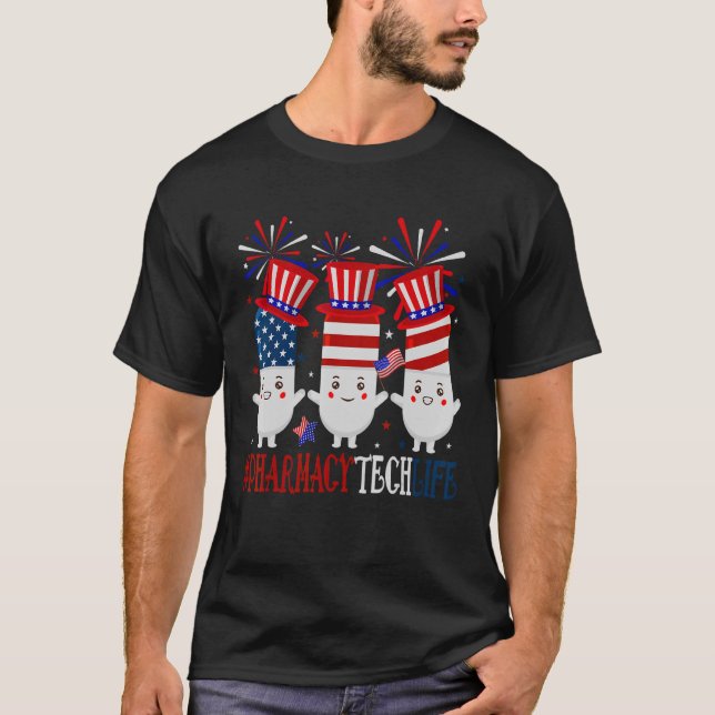 Pharmacy Tech Pills American Patriotic 4:e juli T Shirt (Framsida)