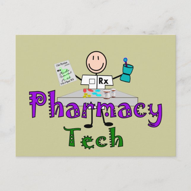 Pharmacy Tech Stick figurer Design Gifts Vykort (Framsida)