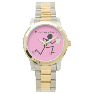 Pharmacy Tech Watch Stickman Running Rosa Armbandsur