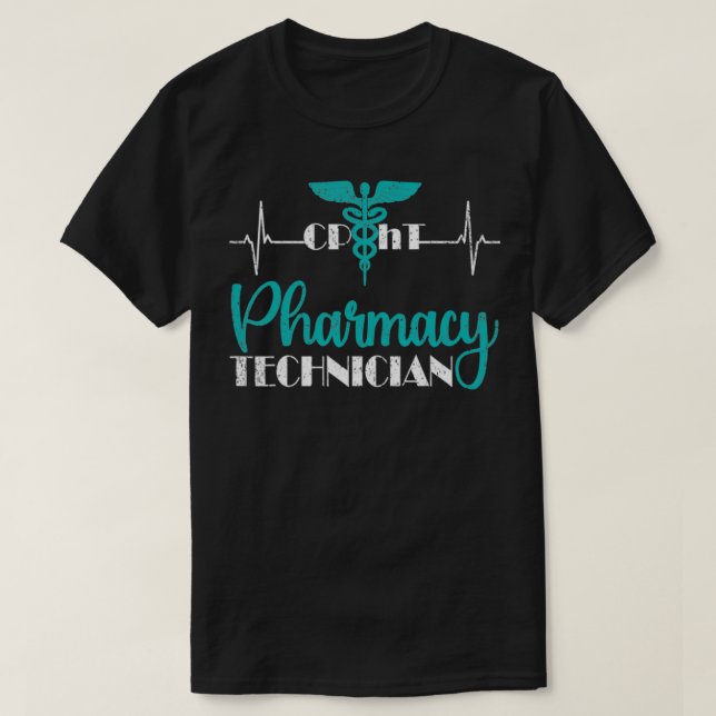Pharmacy Technician Cpht Tech Heartbeat Ekg Pharma T Shirt (Design framsida)