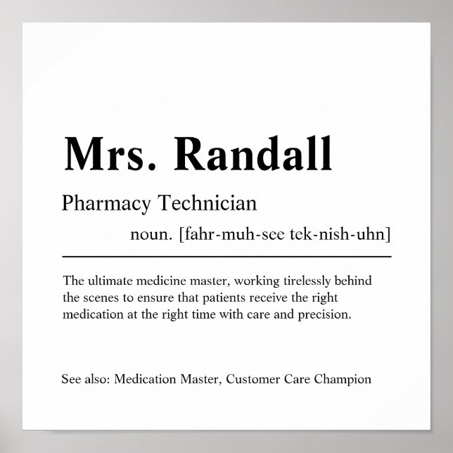 Pharmacy Technician Personlig Gift Poster (Framsidan)