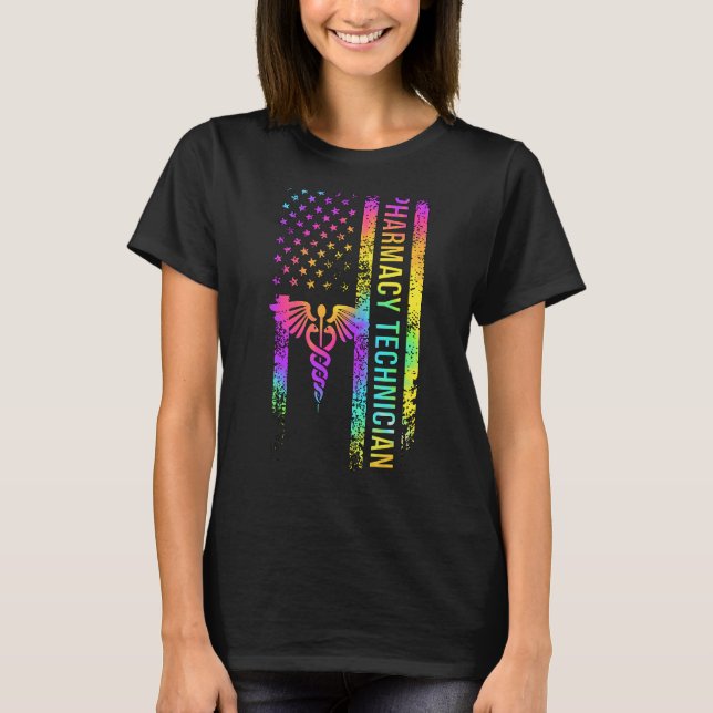 Pharmacy Technician US Flagga Pharmacy Tech Pharm  T Shirt (Framsida)