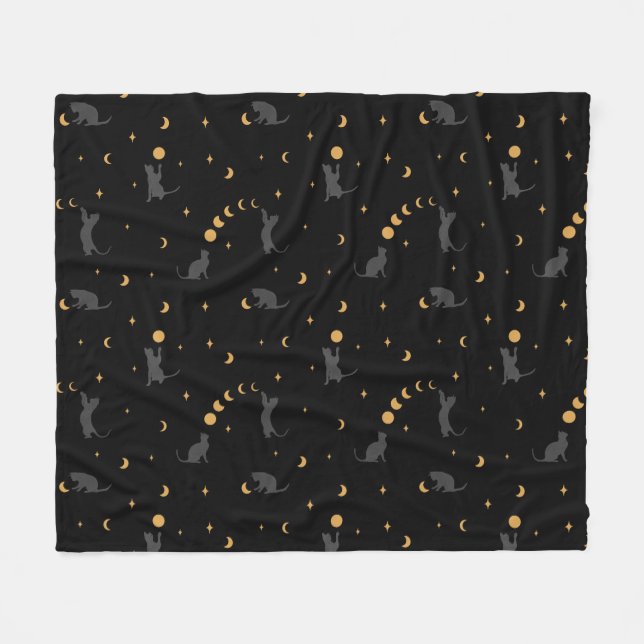 Phases Fleece Blanket svarta katter och Måne (Framsidan (Horisontell))