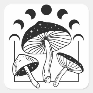 Phases Måne i Magic Mushroom Fyrkantigt Klistermärke