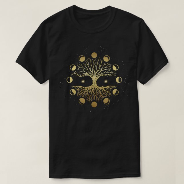Phases of the Moon Tree of Life Mystical Zen Yoga  T Shirt (Design framsida)