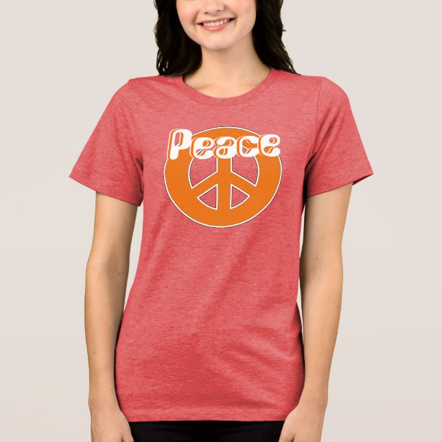 Phat Orange Aqua White Retro 60's Peace T-shirt (Framsida)