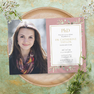 PhD Degree Dusty Ro Greenery Studenten Photo Inbjudningar