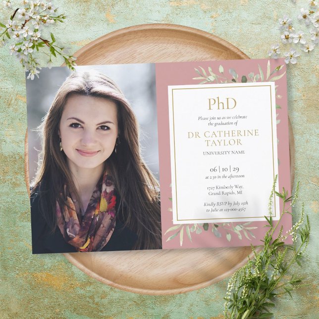 PhD Degree Dusty Ro Greenery Studenten Photo Inbjudningar (Skapare uppladdad)