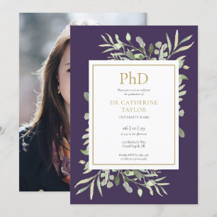 Phd Degree Greenery Lila Photo Studenten Inbjudningar