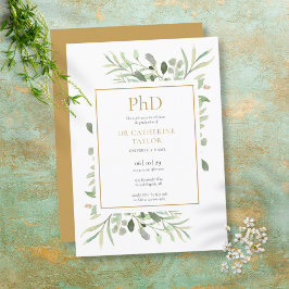 Phd Degree Watercolor Greenery Guld Studenten Inbjudningar