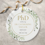 Phd Degree Watercolor Greenery Keepsaky Julgransprydnad Keramik<br><div class="desc">Den här chicen Fd-studenten keepépresentdekorationen kan ha en delikat vattenfärgsgrön löv och vara personlig med dina grindar från namn,  subjekt och studenten. Designad av Thisisnotme©</div>