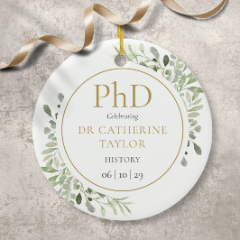 Phd Degree Watercolor Greenery Keepsaky Julgransprydnad Keramik