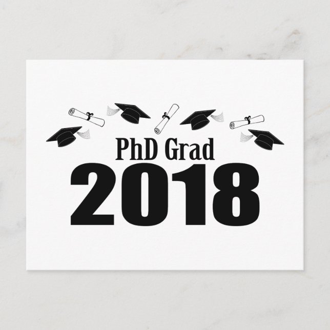 PhD Grad 2018 Postcard Party Inbjudan (svarta kran Vykort (Framsida)