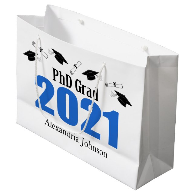 PhD Grad 2021 Studenten Gift Bag (blått) (Framsidan Vinklad)